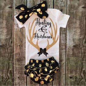 3pc Baby Girl Romper Bodysuit Shorts Headband Set